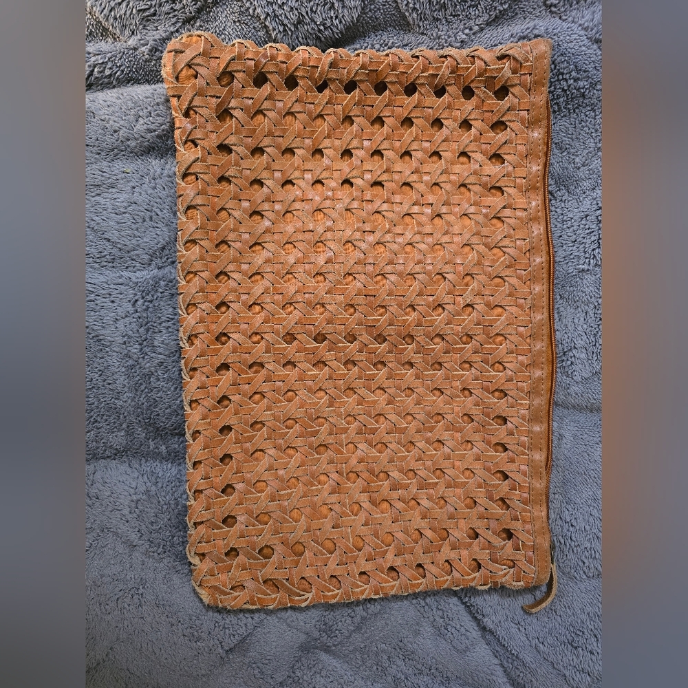 Handcrafted Tan Woven Pillow Cover 100% Leather, Vintage.